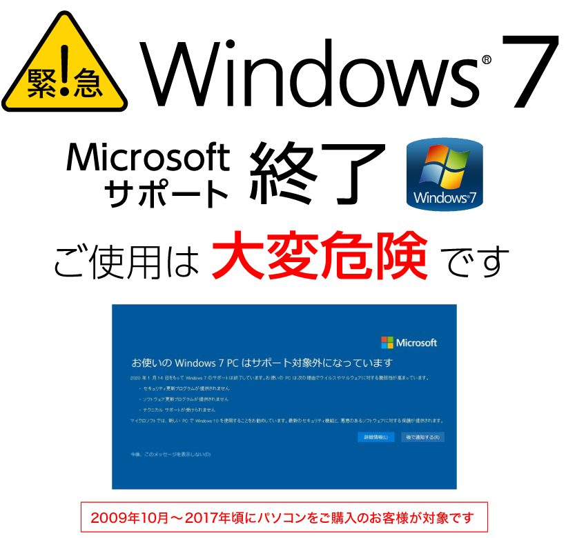 2020年1月14日 Windows7 マイクロソフトのサポートが終了しました。
